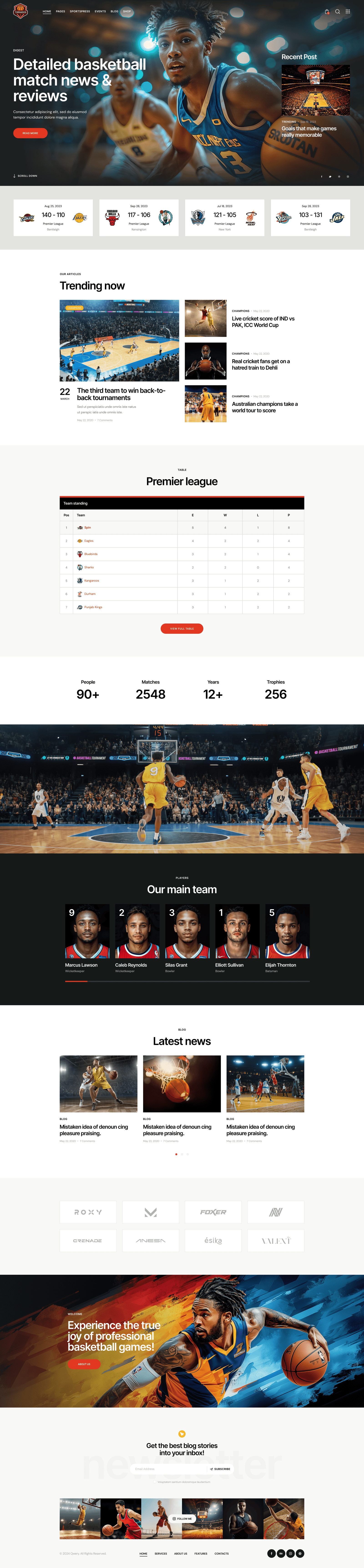 Full Page Basketball Website Template Design by Brand 305